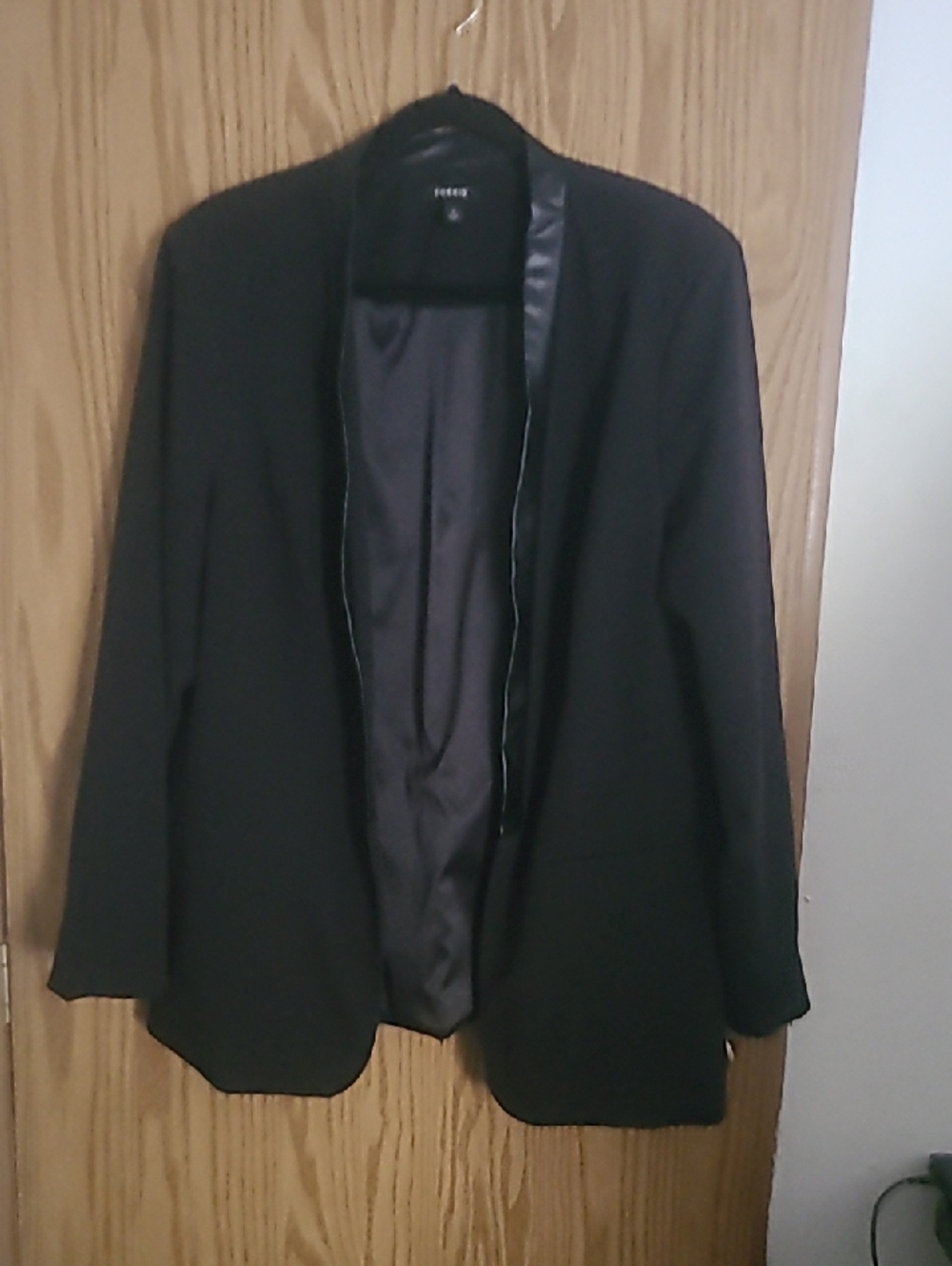 Torrid Black Open-Front Blazer with Faux Leather Trim